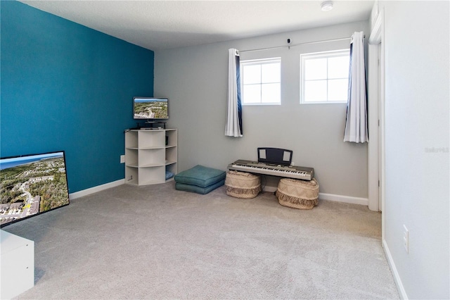 interior space with baseboards and carpet