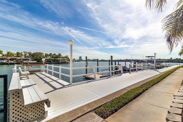 view of dock with a water view