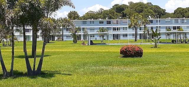 view of community featuring a residential view and a lawn