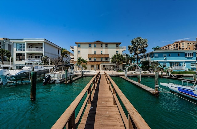 dock area with a water view