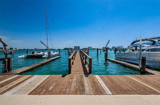 dock area with a water view