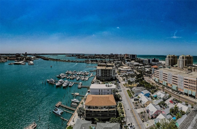 aerial view with a water view and a city view