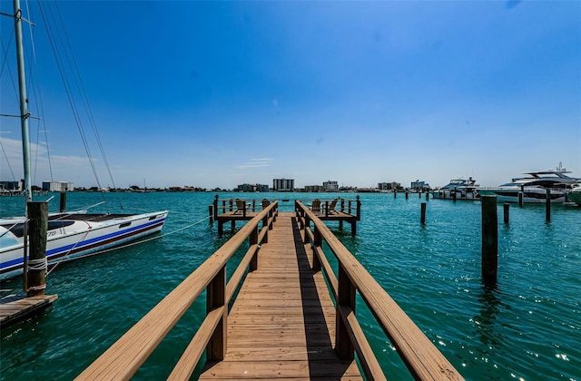 view of dock featuring a water view