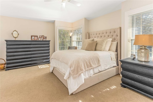 bedroom featuring carpet flooring and ceiling fan