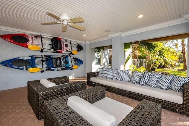 view of patio / terrace featuring a ceiling fan and an outdoor hangout area