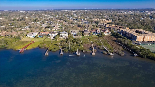 bird's eye view featuring a water view