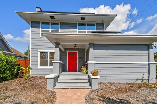 view of front facade featuring covered porch