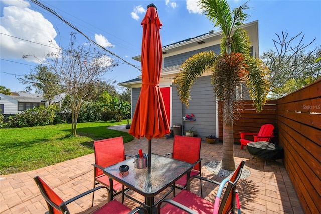 view of patio / terrace featuring outdoor dining space and fence