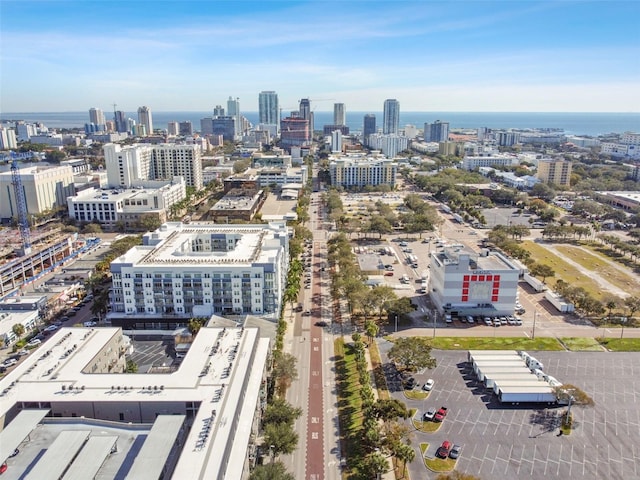 aerial view with a water view and a city view