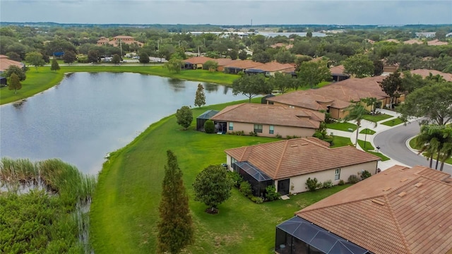 aerial view featuring a water view