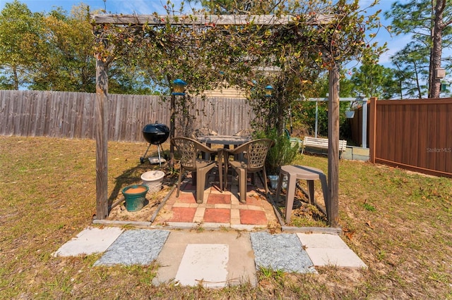 view of yard featuring a patio and a fenced backyard