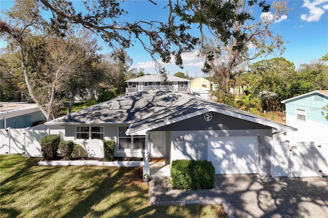 view of front of property with a gate, fence, and a front lawn