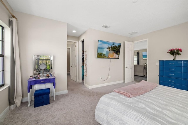 bedroom with carpet floors, multiple windows, and baseboards