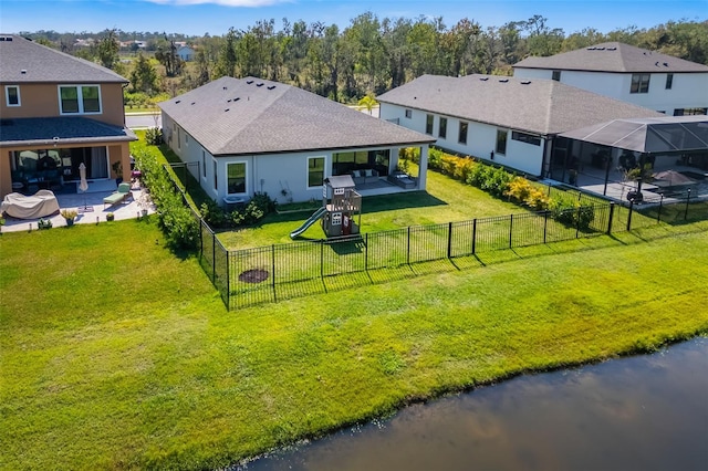 birds eye view of property with a residential view