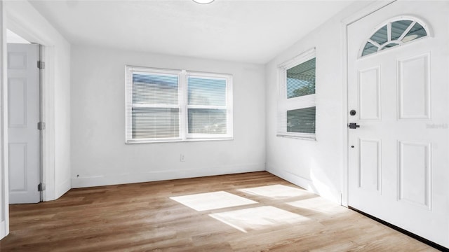 foyer entrance featuring baseboards and wood finished floors