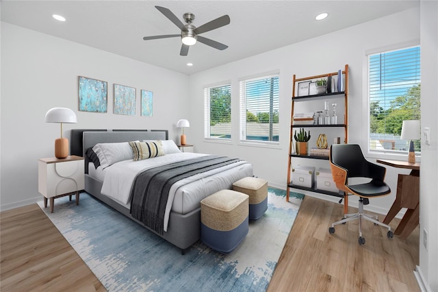 3402 E 28th Ave Unit 7, Tampa, FL 33605 - bedroom featuring light wood-style flooring, baseboards, recessed lighting, and ceiling fan
