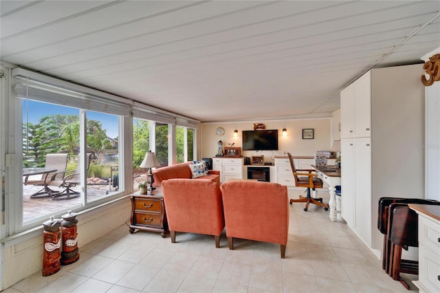 living room with light tile patterned floors