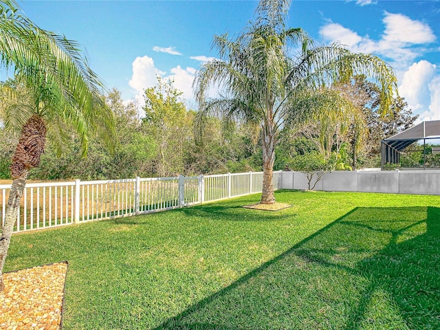 view of yard with a fenced backyard