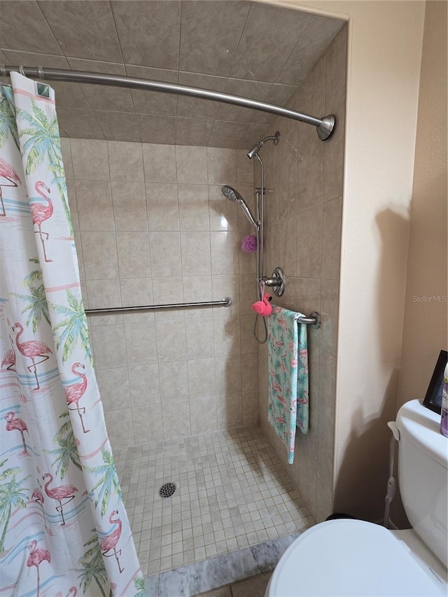 bathroom featuring a shower stall and toilet