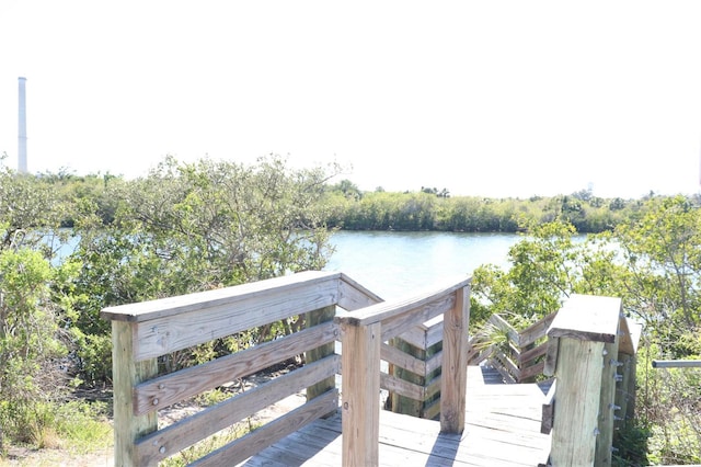 view of dock featuring a deck with water view