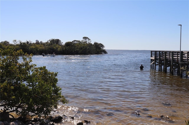 view of dock with a water view