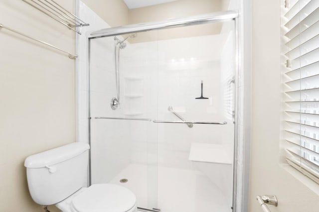 full bath featuring a shower stall and toilet