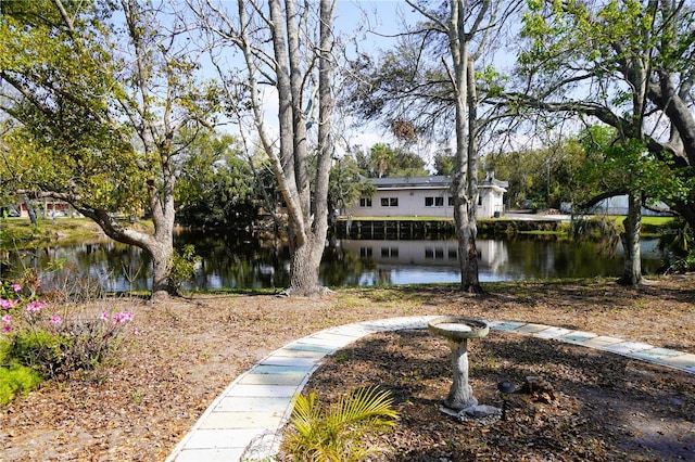 exterior space with a water view