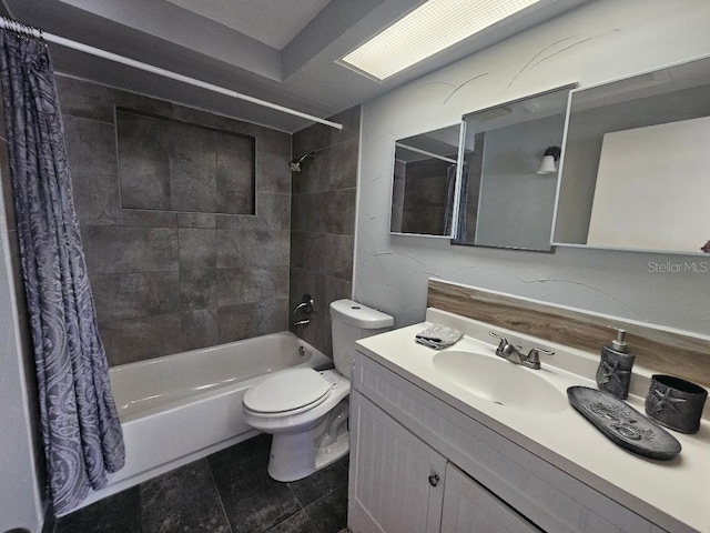 full bathroom featuring toilet, shower / bath combo, and vanity