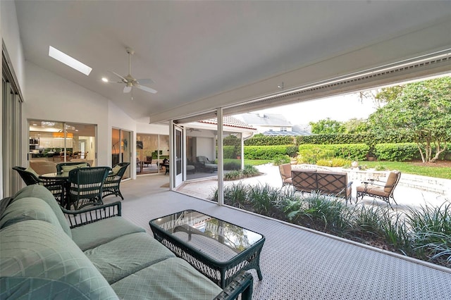 view of patio with outdoor lounge area, outdoor dining space, and ceiling fan