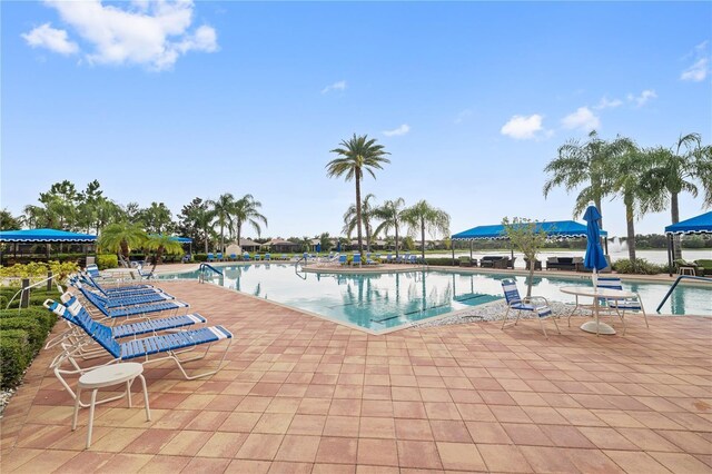 community pool with a patio area