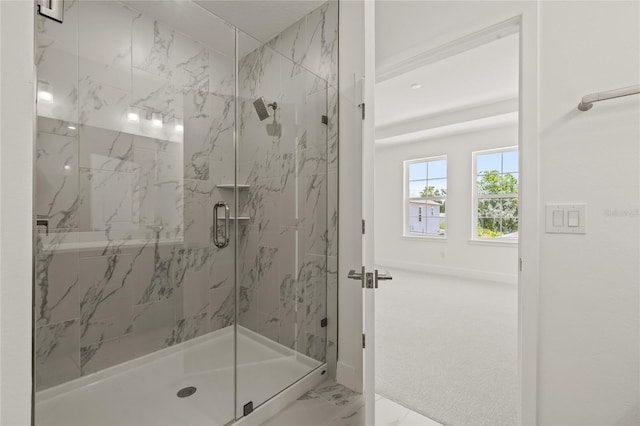 408 W Paris St, Tampa, FL 33604 - bathroom featuring a marble finish shower and marble look tiles