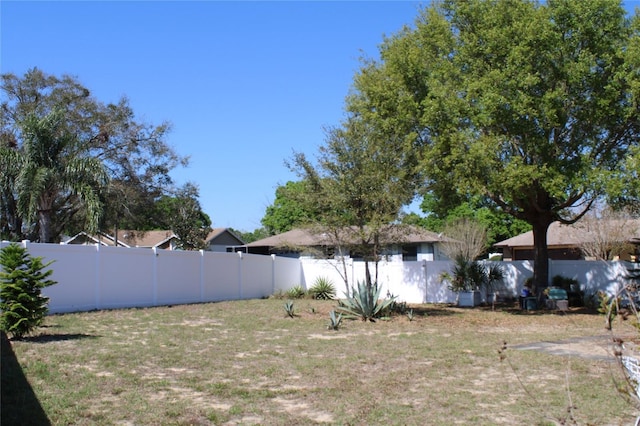 view of yard with a fenced backyard