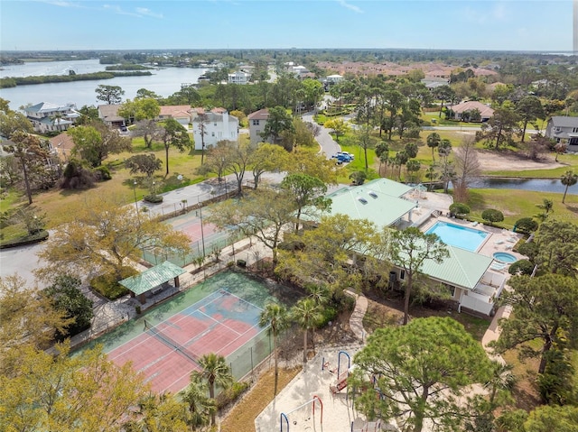 aerial view featuring a water view