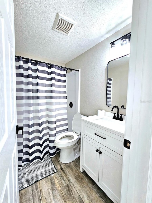 13633 Britton Dr, Hudson, FL 34667 - bathroom featuring visible vents, a textured wall, a textured ceiling, vanity, and wood finished floors
