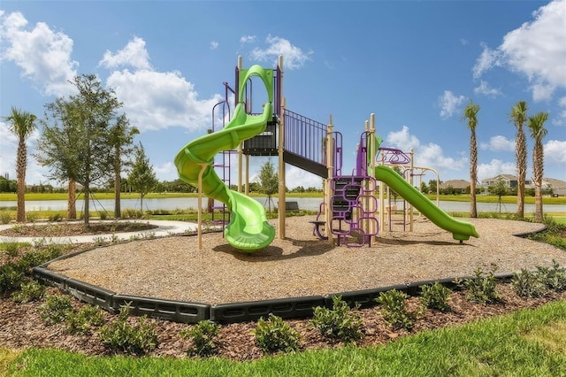 community playground with a water view