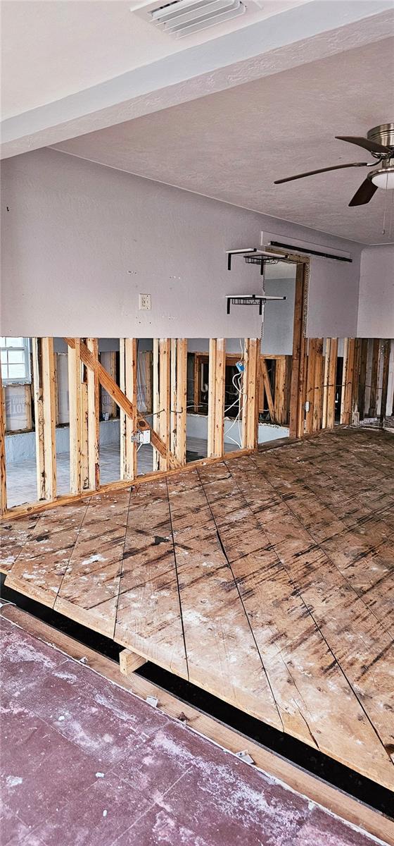 interior space with ceiling fan and visible vents