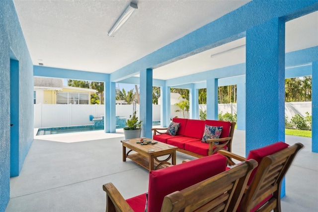 view of patio / terrace with a fenced backyard and outdoor lounge area