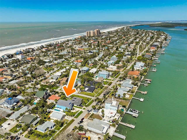 720 Bay Esplanade, Clearwater Beach, FL 33767 - aerial overview of property's location with unending shoreline and nearby suburban area