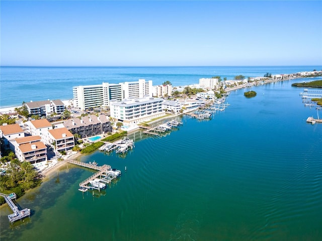 bird's eye view with a water view and a city view