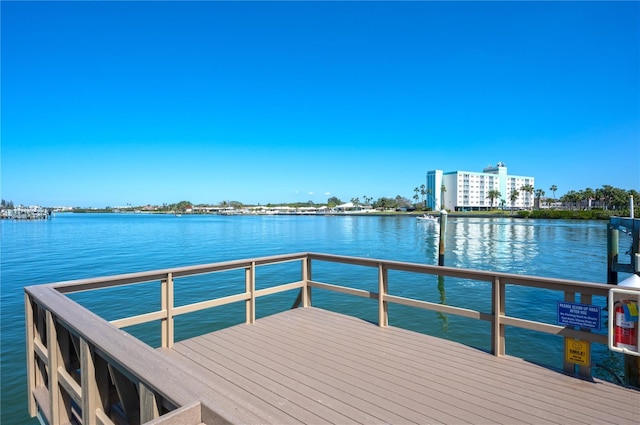 dock area with a water view