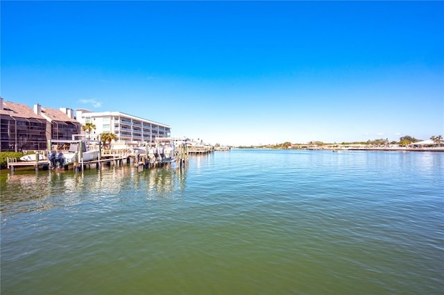 view of dock with a water view