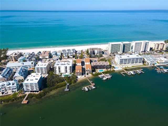 bird's eye view with a view of city and a water view