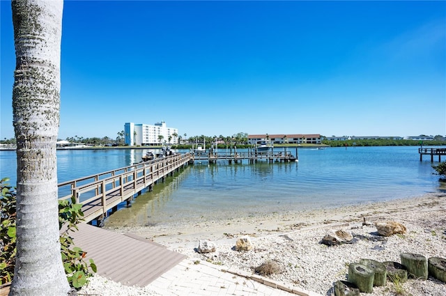 view of dock with a water view