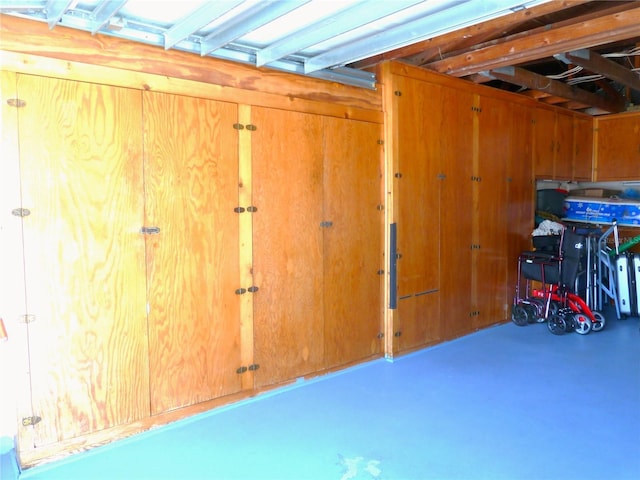 garage with wooden walls