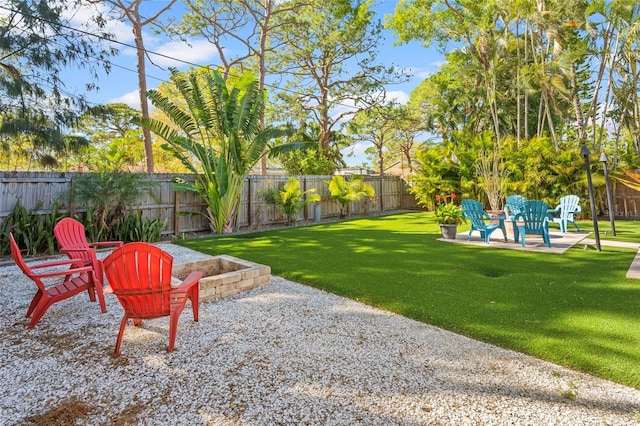 view of yard with a patio area and a fenced backyard