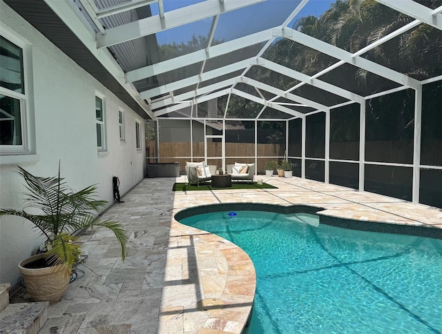 9067 Cypress Trl, Seminole, FL 33777 - view of pool with an outdoor hangout area, a patio, and a lanai