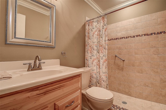 bathroom with toilet, vanity, and a tile shower