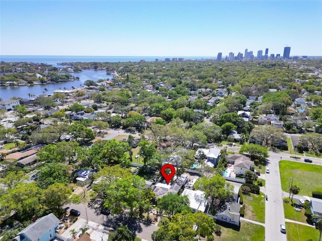 bird's eye view featuring a water view