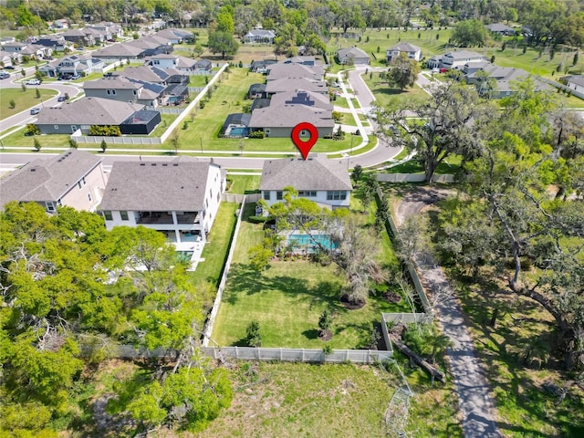 birds eye view of property with a residential view