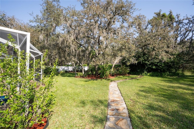 view of yard with a lanai